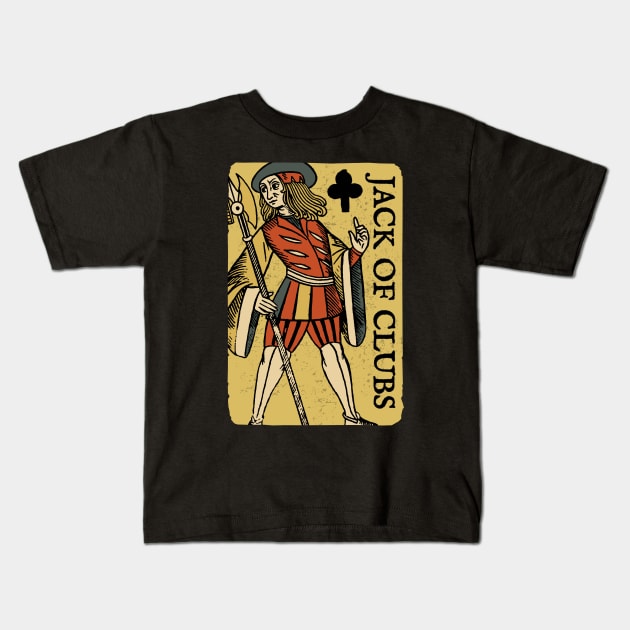 Vintage Character of Playing Card Jack of Clubs Kids T-Shirt by KewaleeTee